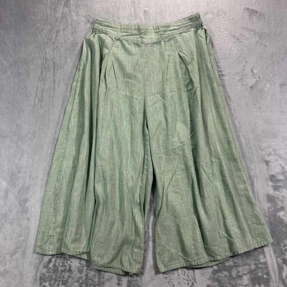 In Weave Wide Leg Pants Womens XXL Green Cotton Slub Textured Culottes Boho